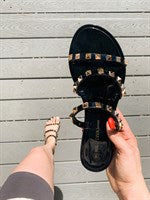 Three Strap Studded Jelly Sandal in Black